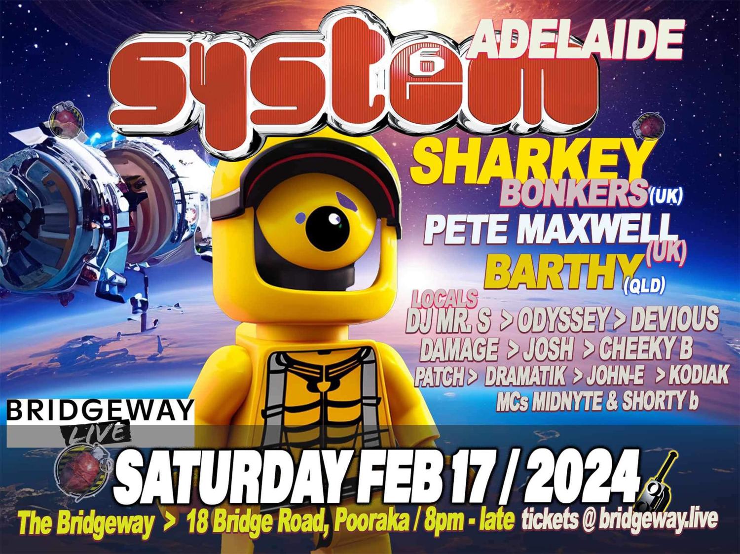 System 6 Adelaide Presents: Dj Sharkey (Uk), Pete Maxwell (Uk), Barthy (Qld)