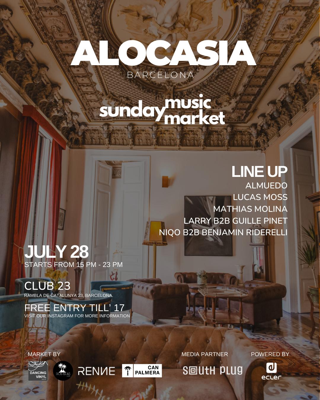 Alocasia Tv Barcelona - Music Sunday Market - Club 23 - Free Till '17