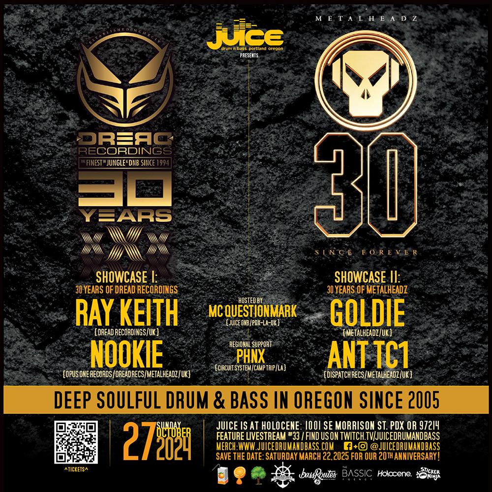 Juice Dnb: 30 Years Of Dread Recs W Ray Keith/Nookie; 30 Years Of Metalheadz W Goldie/Anttc1