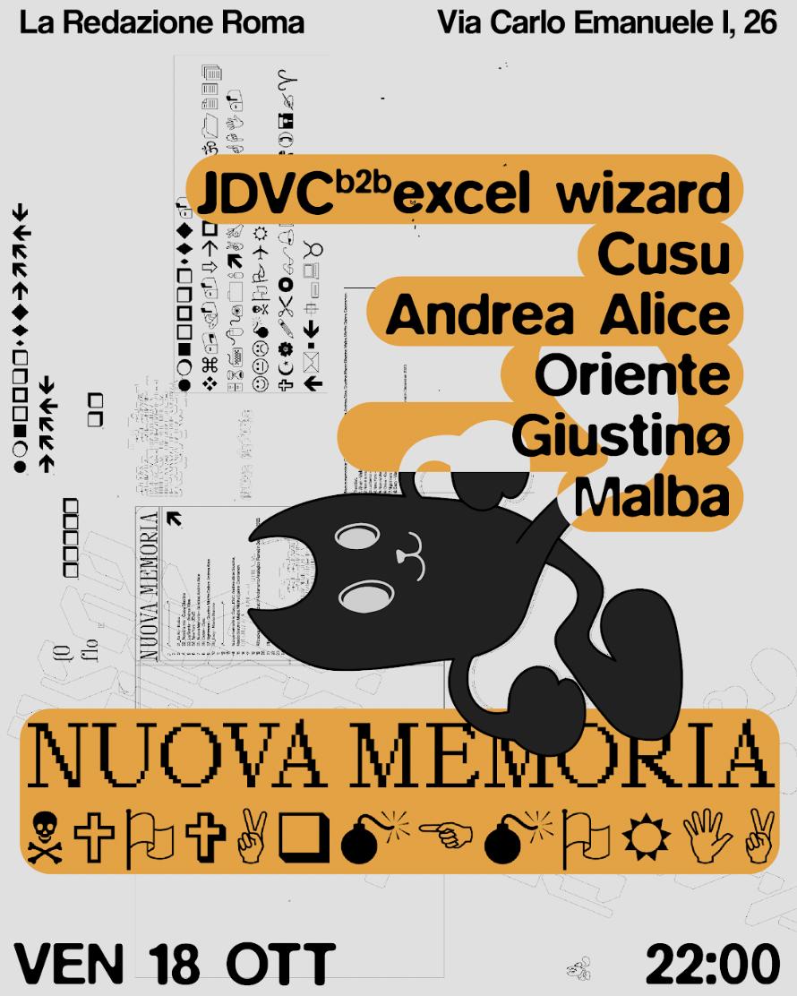 Nuova Memoria: Jdvc B2B Excel Wizard, Cusu, Andrea Alice, Giustinø, Oriente, Malba