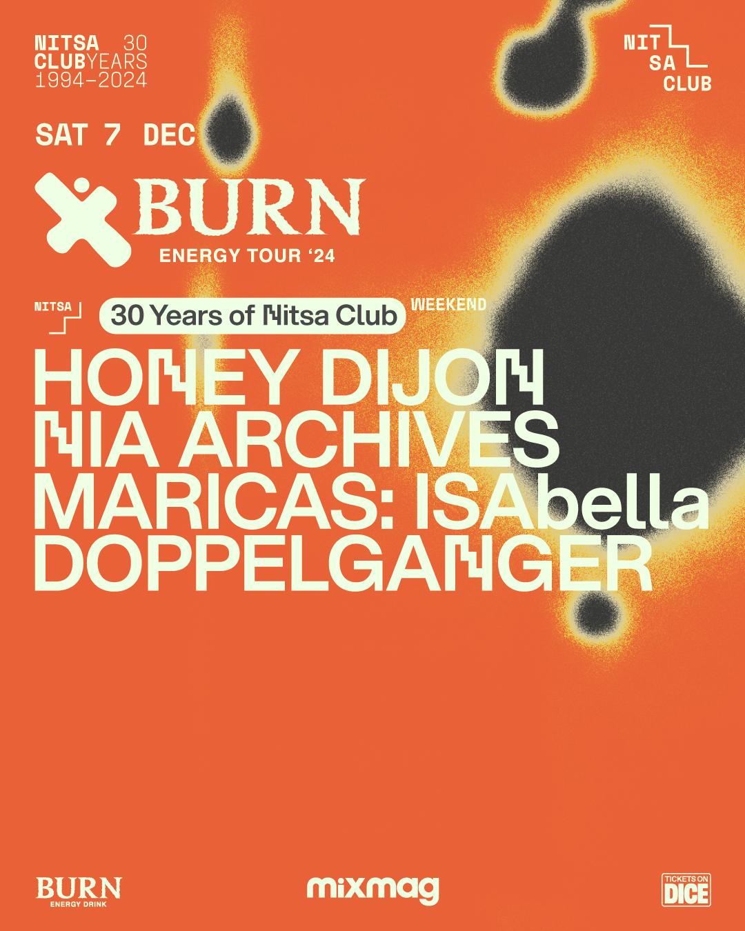 Burn Energy Tour Barcelona: Honey Dijon · Nia Archives · Isabella · Doppelganger