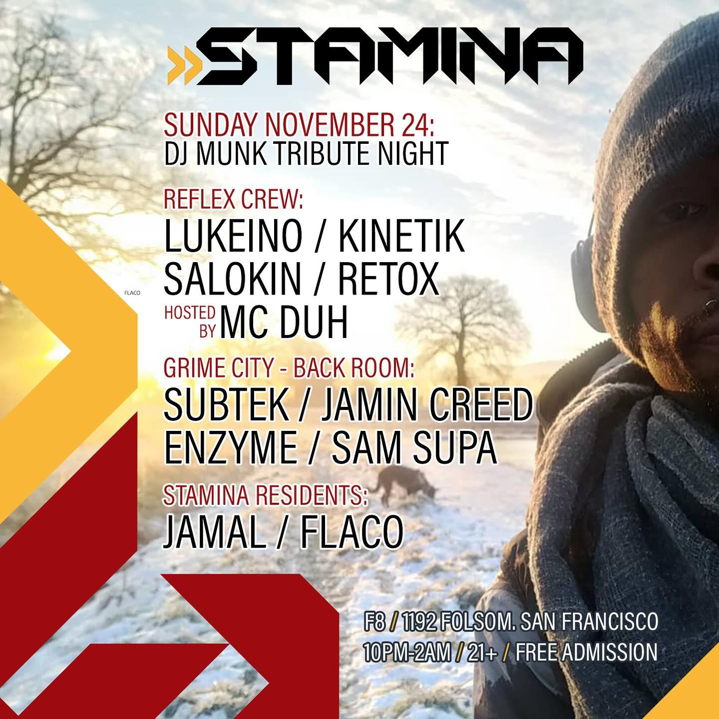 Stamina Sundays Presents Dj Munk Tribute Night