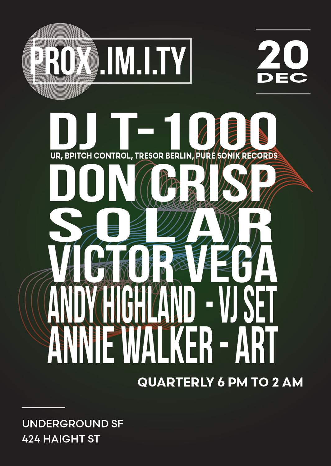 Prox. W// Dj T 1000, Don Crisp, Solar, Victor Vega, Andy Highland - Vj, Annie Walker - Art