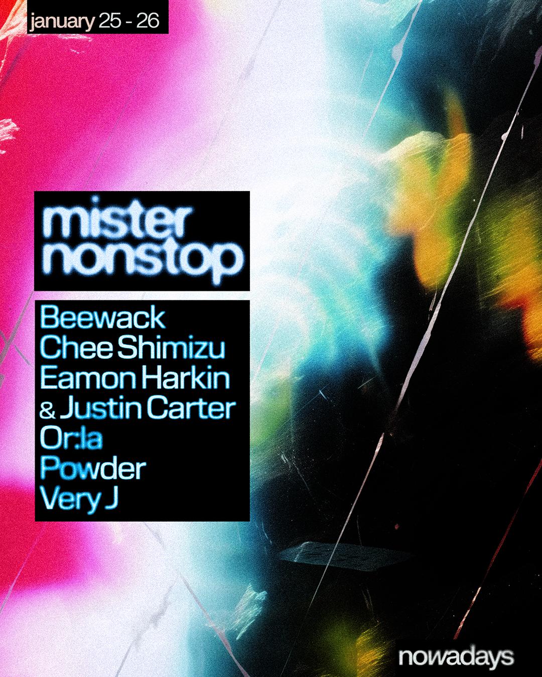 Mister Nonstop: Beewack, Chee Shimizu, Eamon Harkin & Justin Carter, Or:La, Powder, Very J