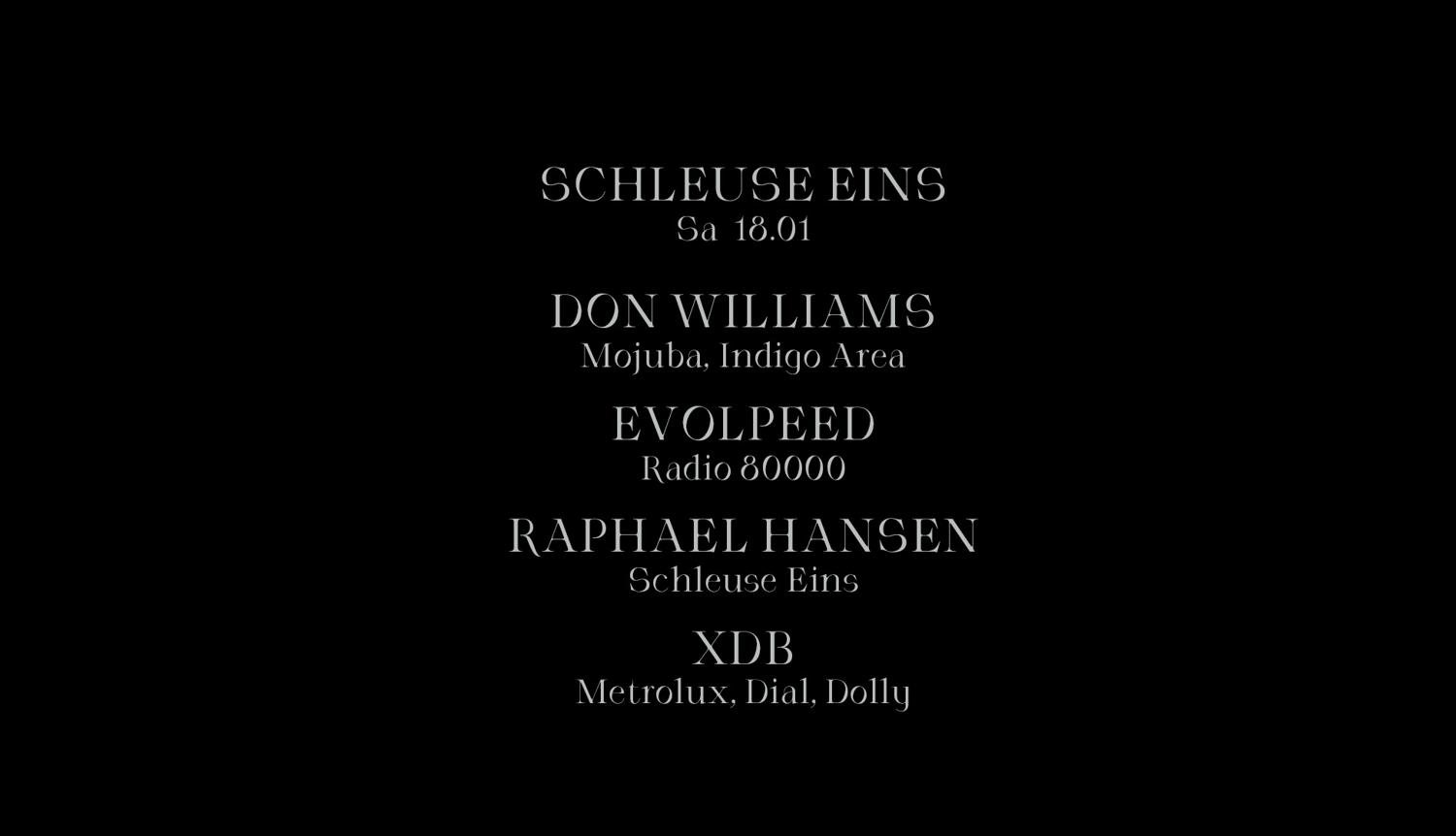 Schleuse Eins With Don Williams, Evolpeed, Raphael Hansen & Xdb