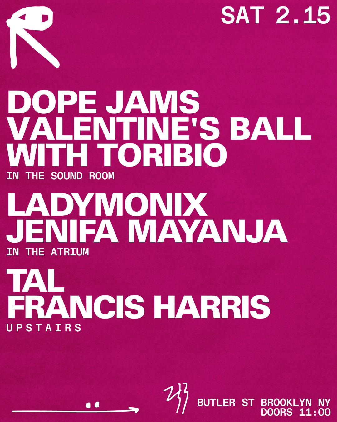 Dope Jams Valentine'S Ball W/ Toribio / Ladymonix + Jenifa Mayanja / Tal + Francis Harris