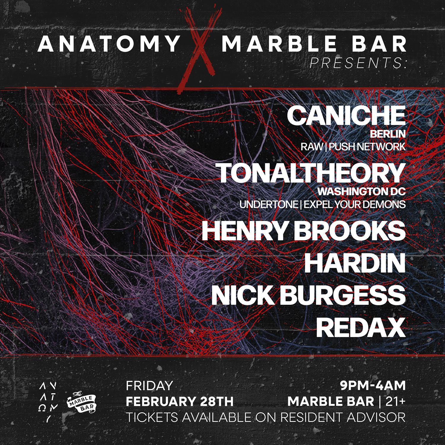 Anatomy X Marble Bar Pres: Caniche, Tonaltheory, Henry Brooks, Hardin, Nick Burgess, Redax