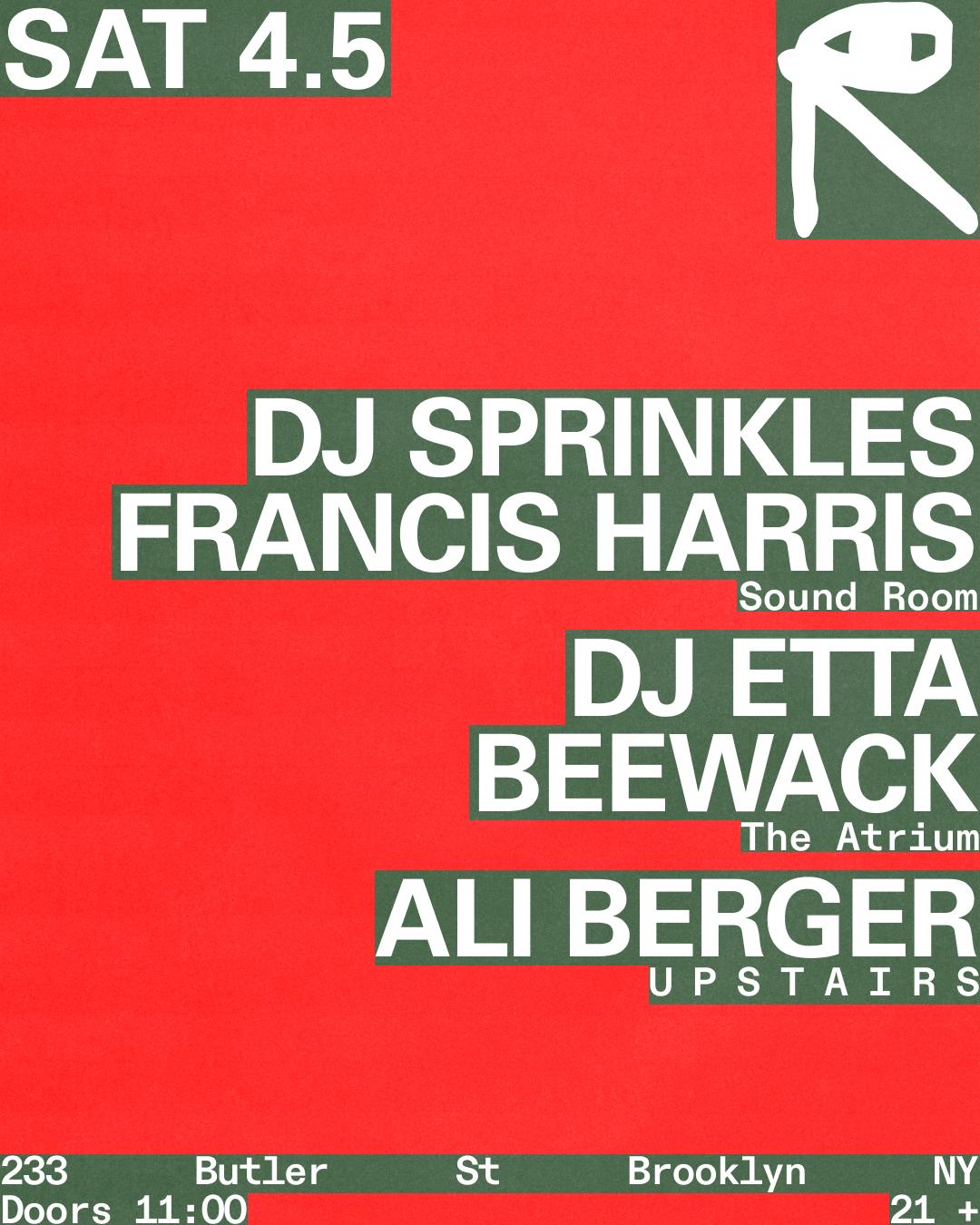 Dj Sprinkles + Francis Harris / Dj Etta + Beewack / Ali Berger