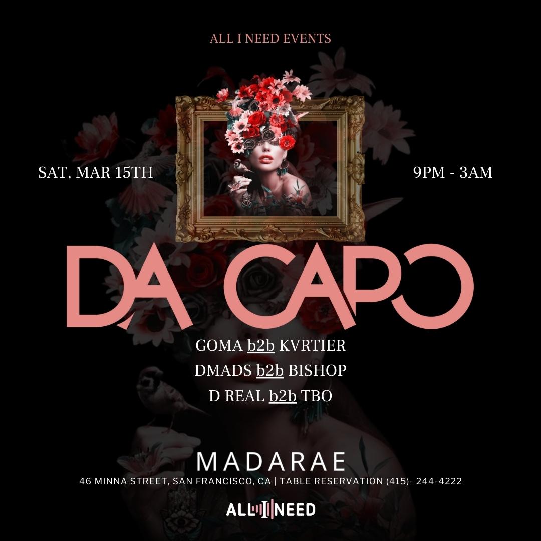 All I Need Events With Da Capo [Afro House] At Madarae