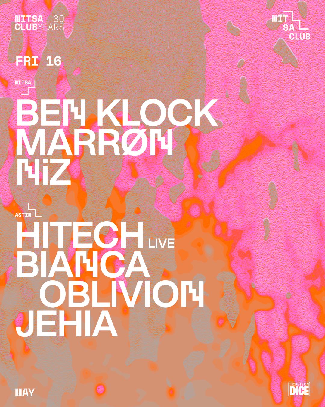 Ben Klock · Marrøn · Niz / Hitech Live · Bianca Oblivion · Jehia