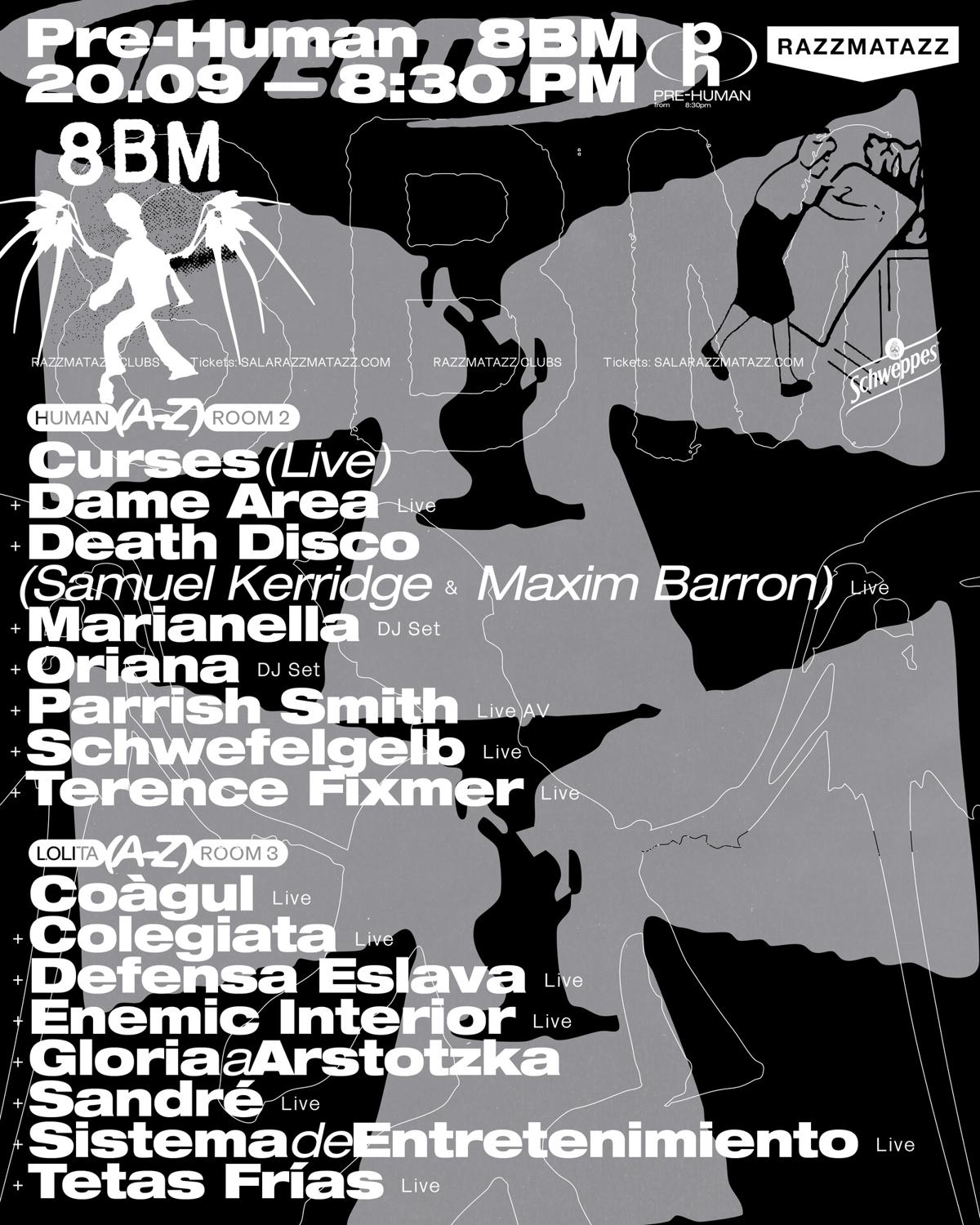 Pre-Human 8Bm: Curses, Dame Area, Death Disco, Parrish Smith, Schwefelgelb, Terence Fixmer