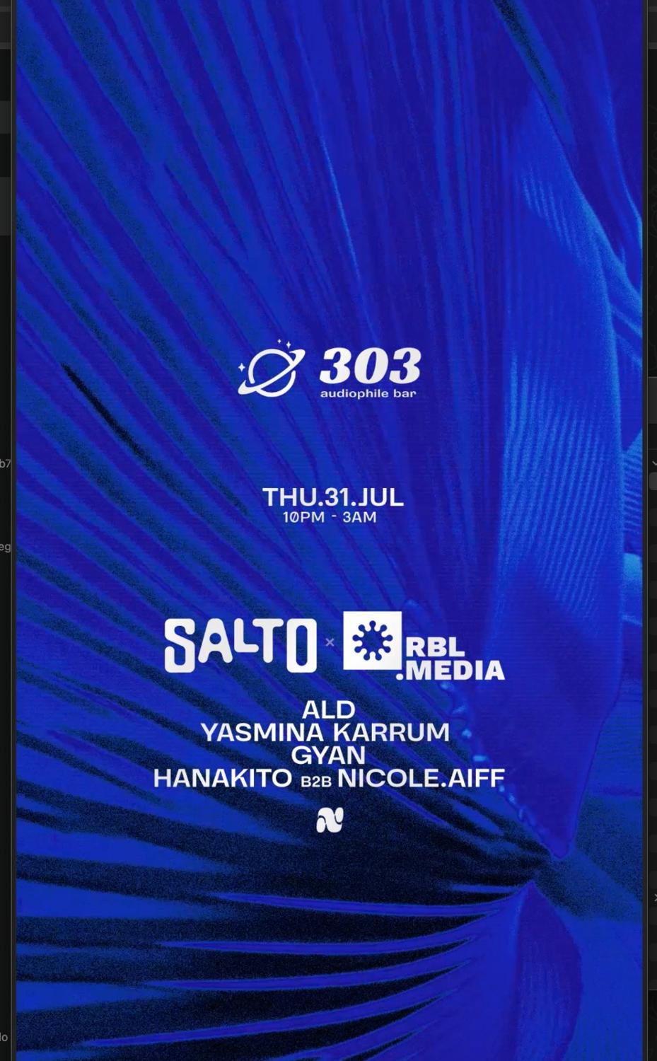 Salto Festival Launch Party With Rbl Barcelona - July 31St @ 303 Audiophile Bar