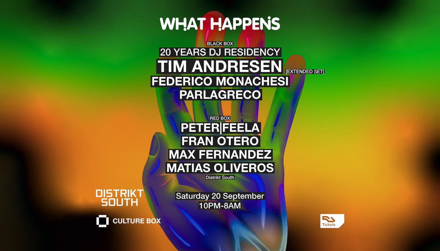 What Happens: Tim Andresen / Federico Monachesi / Parlagreco / Distrikt South: Peter|Feela