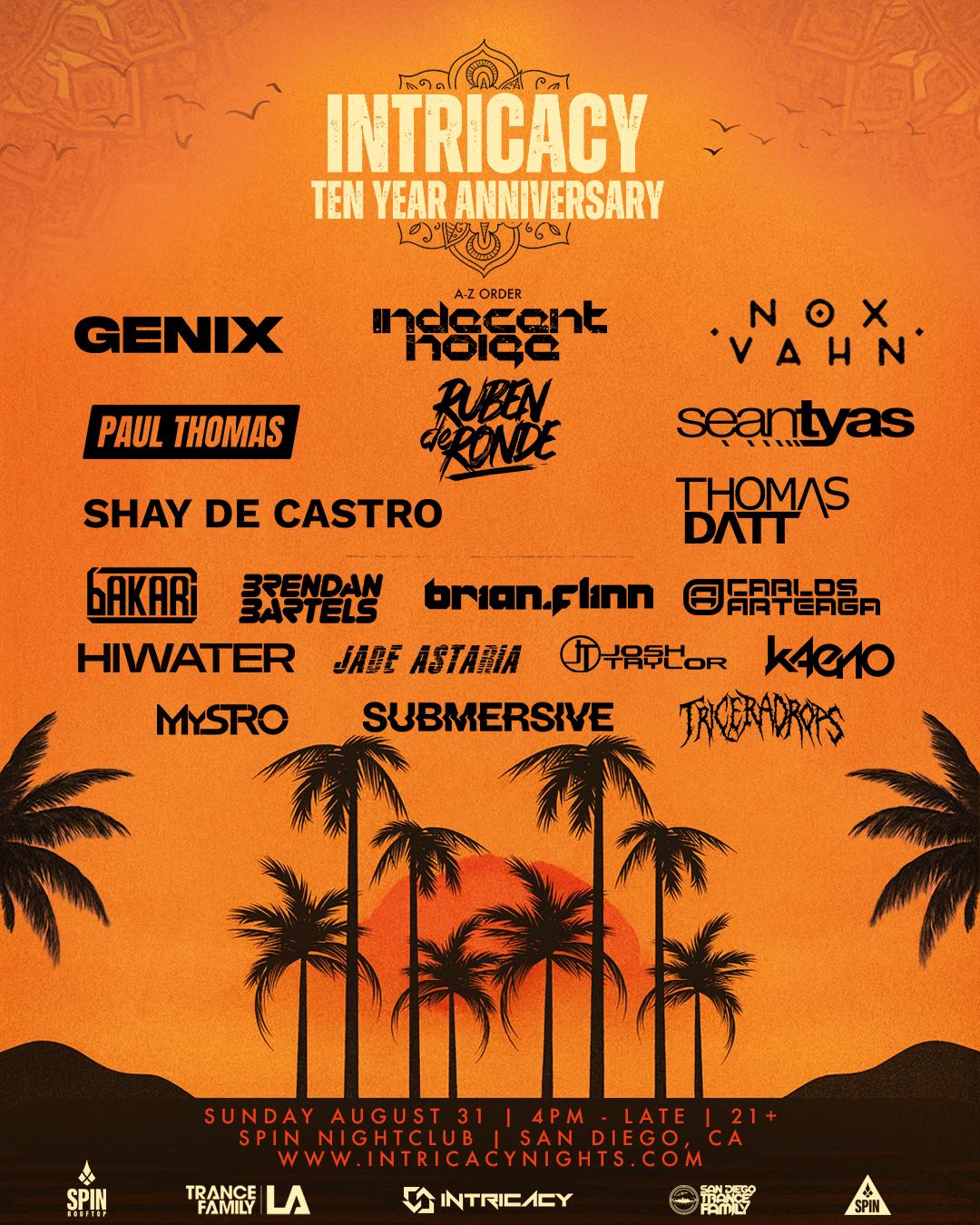 Intricacy X: Ruben De Ronde, Nox Vahn, Genix, Sean Tyas, Paul Thomas, Indecent Noise + More