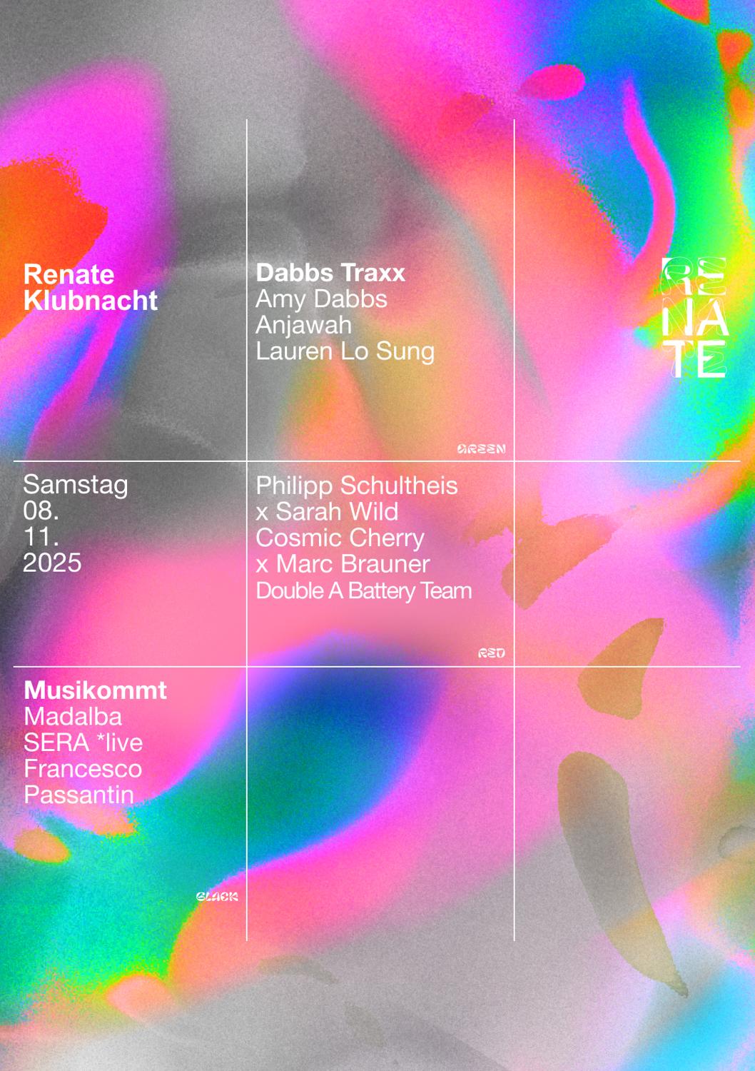 Renate Klubnacht W Anjawah, Lauren Lo Sung, Amy Dabbs, Philipp Schultheis, Sarah Wild