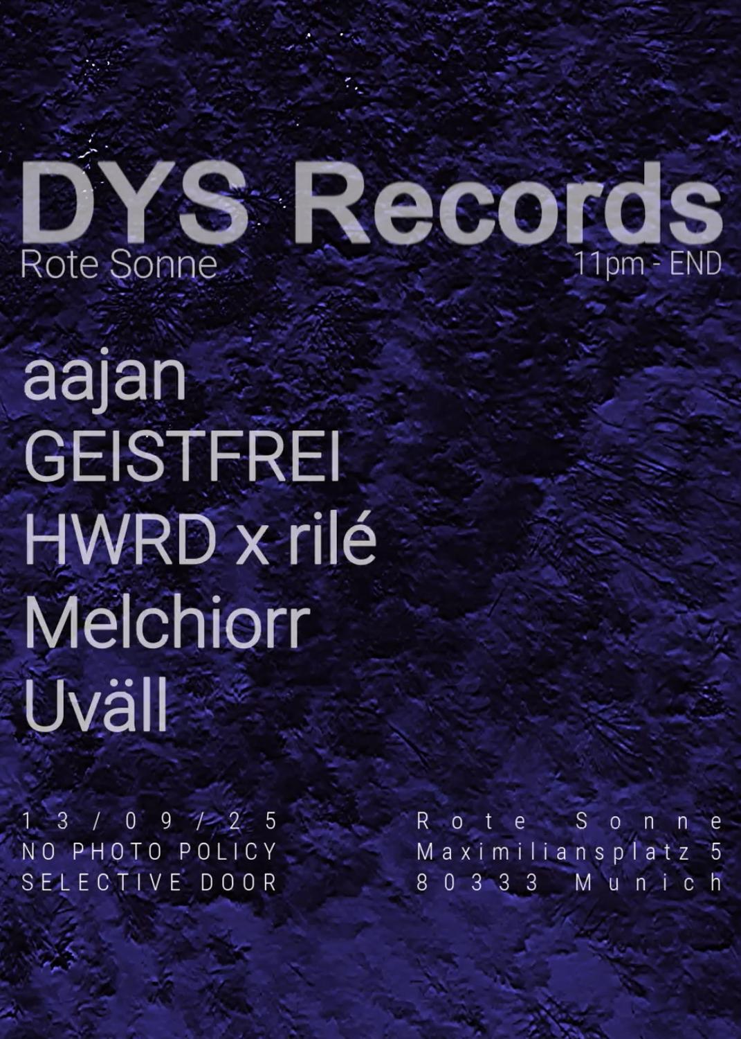 Dys Records X Rote Sonne With Uväll & Geistfrei