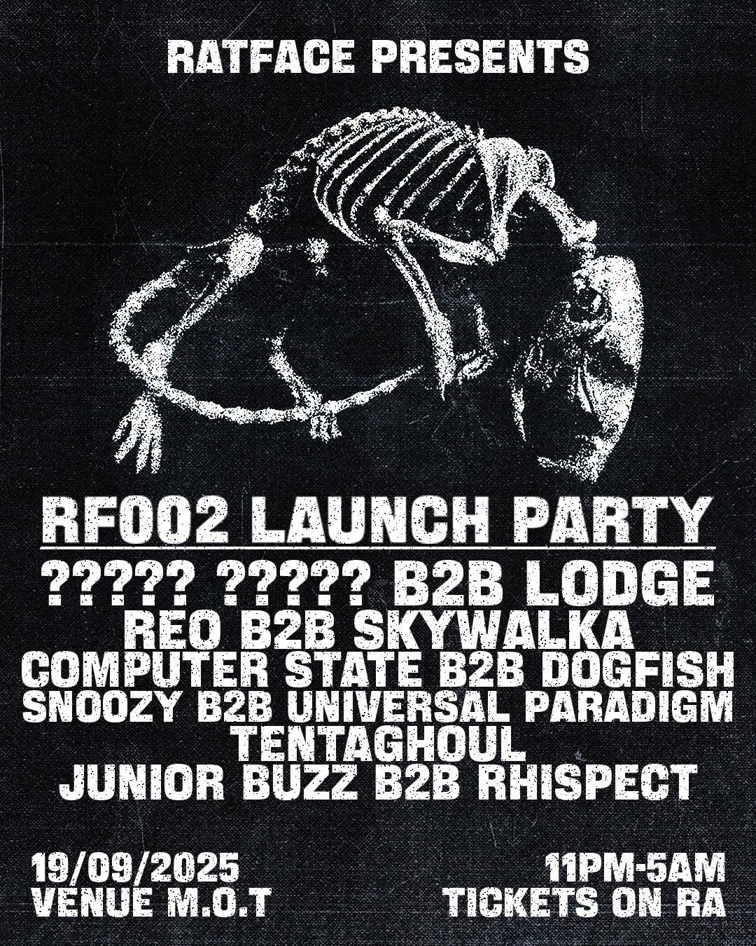 Ratface Presents: Rf002 Launch Party - Lodge, Reo, Skywalka +More