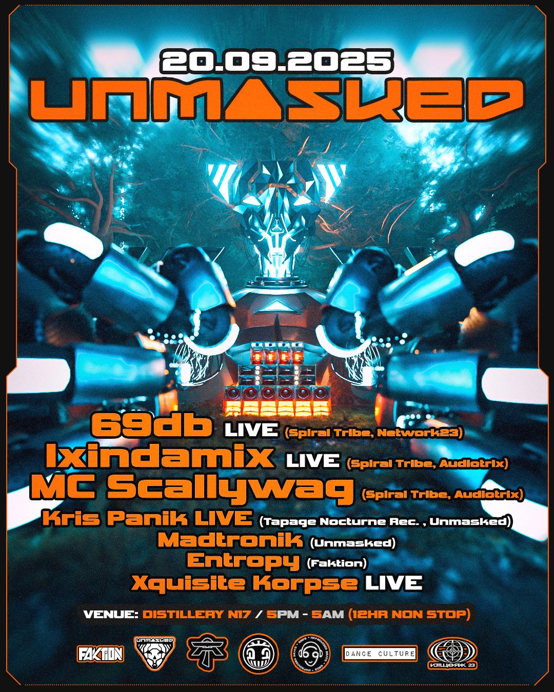 Unmasked Presents 69Db, Ixindamix, Mc Scallywag (Spiral Tribe) - 12Hr No Stop