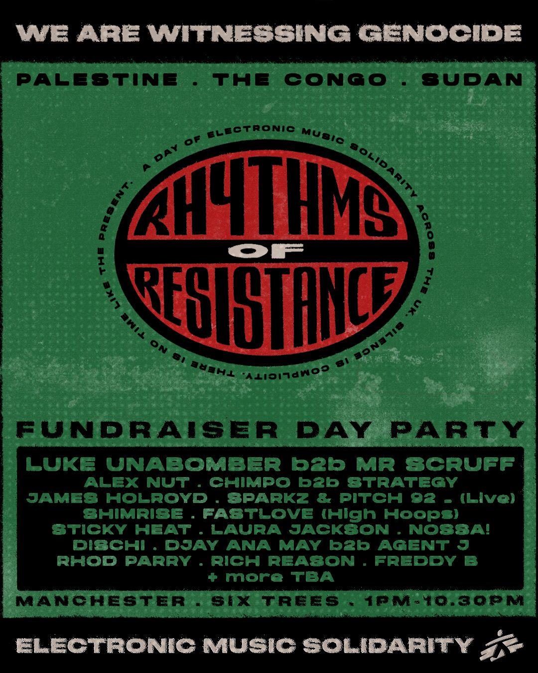 Rhythms Of Resistance: Manchester Day Party - Fundraising For Gaza, Sudan & Congo (Msf)