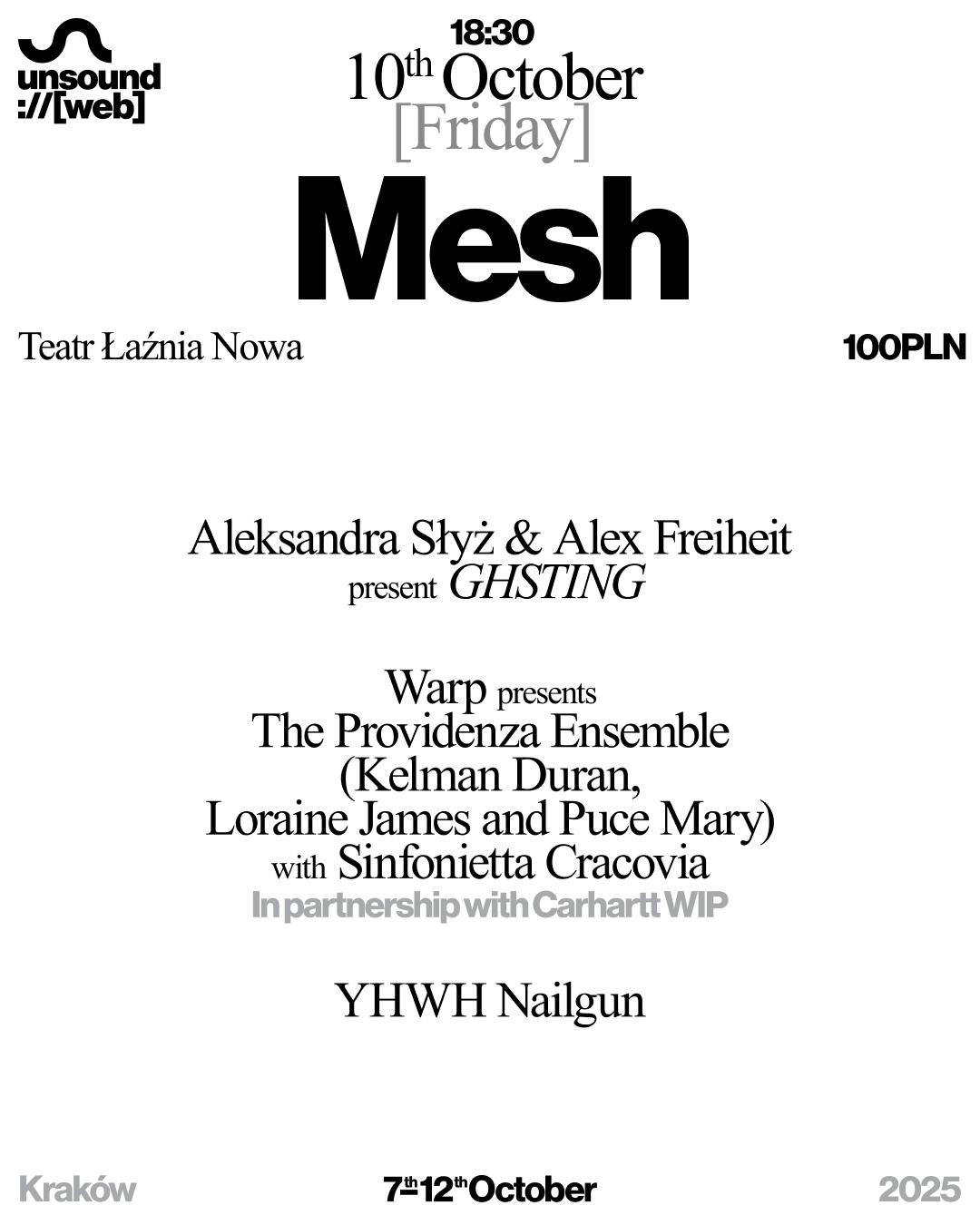 Unsound Kraków 2025: Mesh - Yhwh Nailgun / Kelman Duran / Loraine James / Puce Mary + More