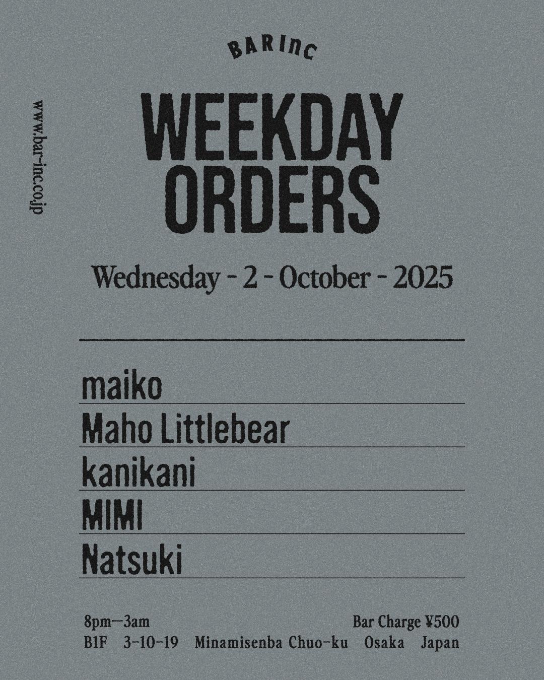 Weekday Orders