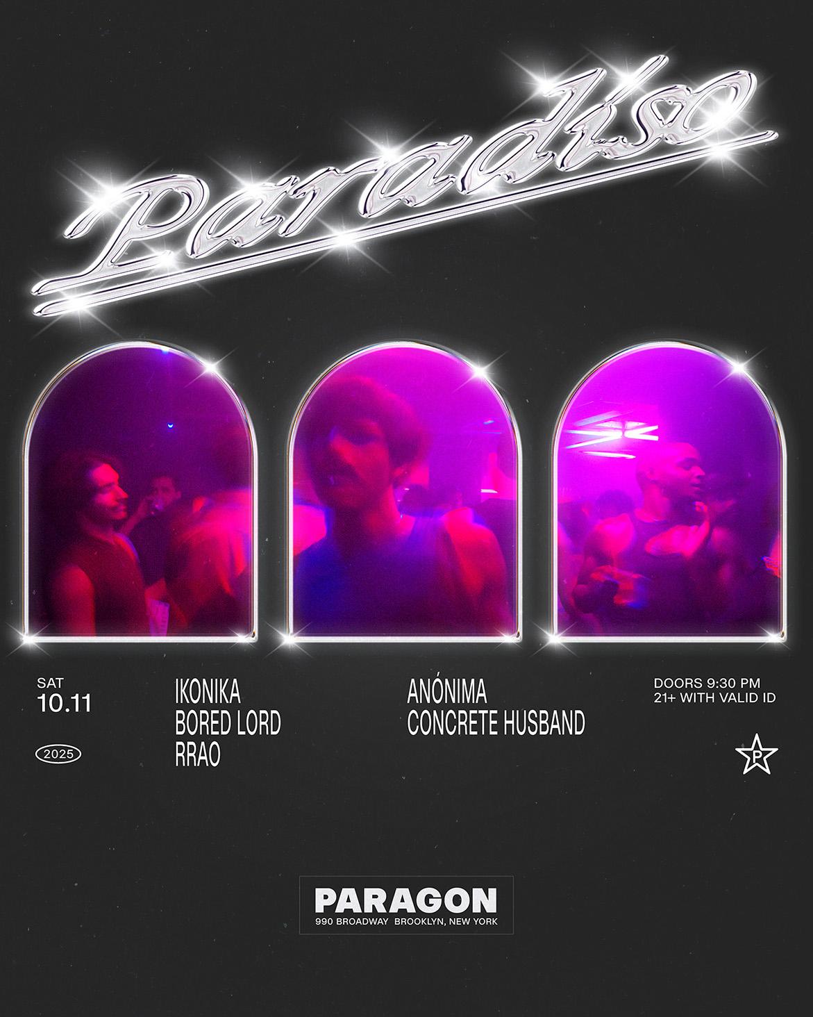 Paradiso: Ikonika, Bored Lord, Rrao + Anónima, Concrete Husband
