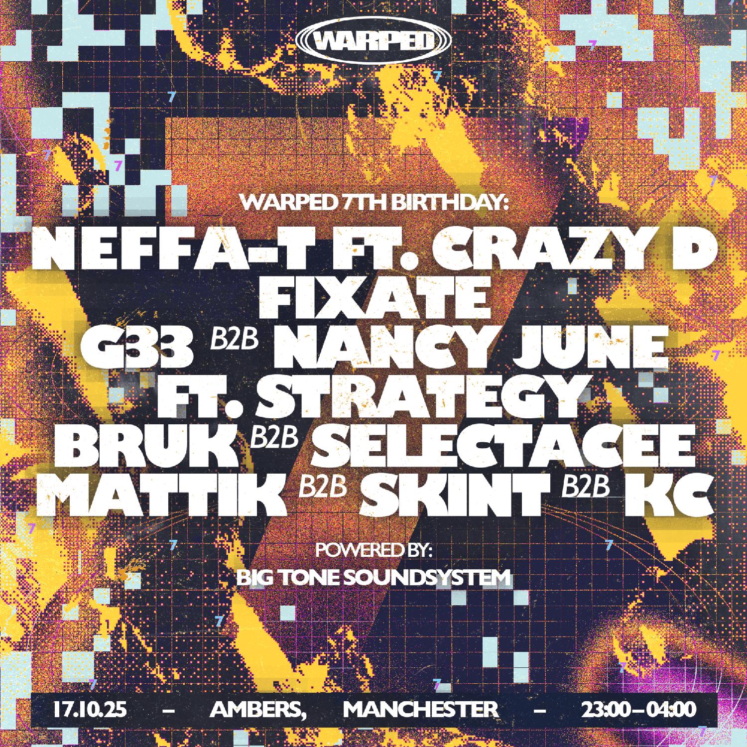 Warped 7Th Birthday: Neffa-T, Fixate, G33, Strategy, Mattik + More