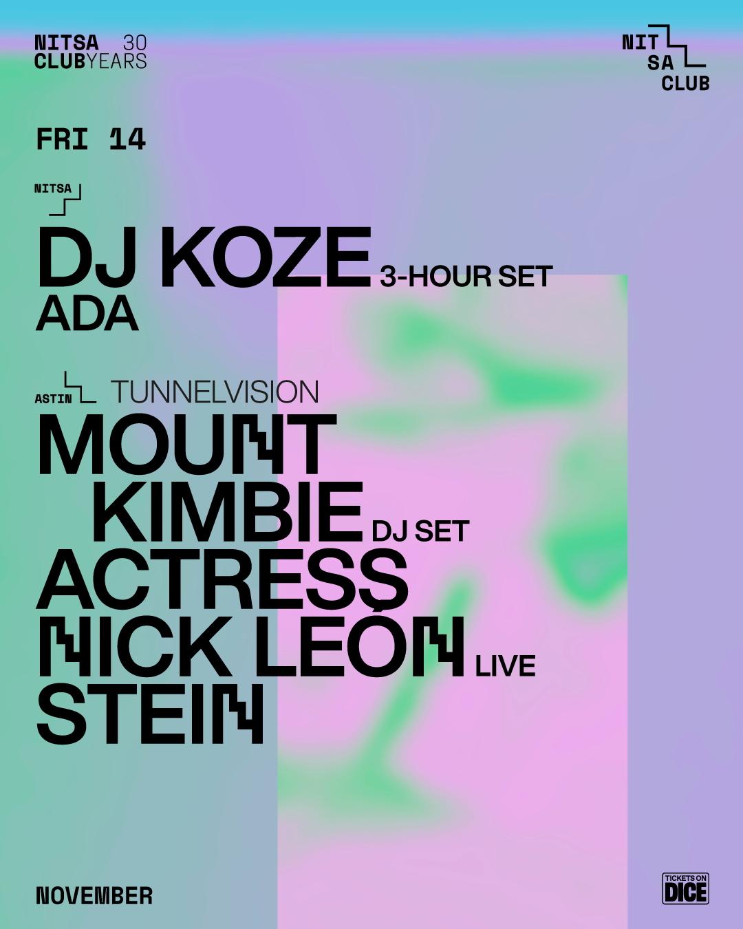 Tunnelvision: Mount Kimbie Dj · Actress · Nick León Live · Stein