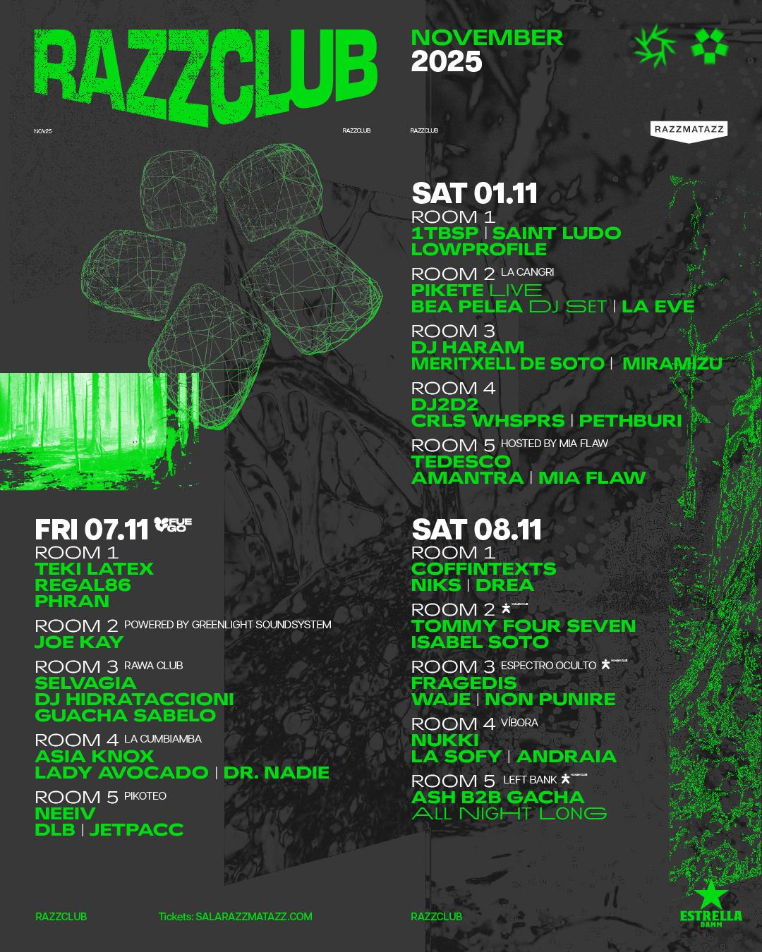 Razzclub: Coffintexts, Niks, Drea, Tommy Four Seven, Isabel Soto, Fragedis, Left Bank