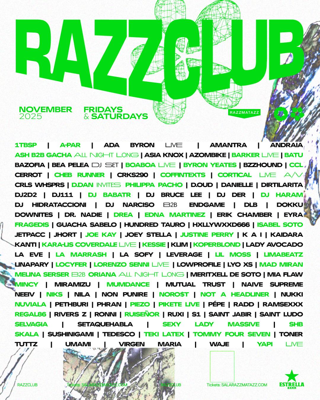 Razzclub: Byron Yeates, Danielle, Justine Perry, Jhort, Joey Stella, Kessie, Chamber