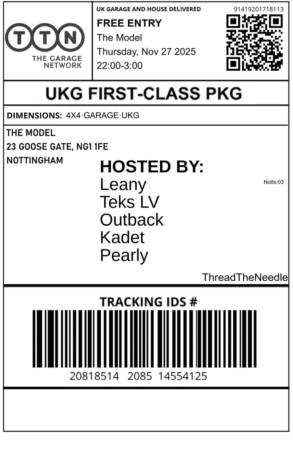 Ttn: House & Garage Night (Free Entry)