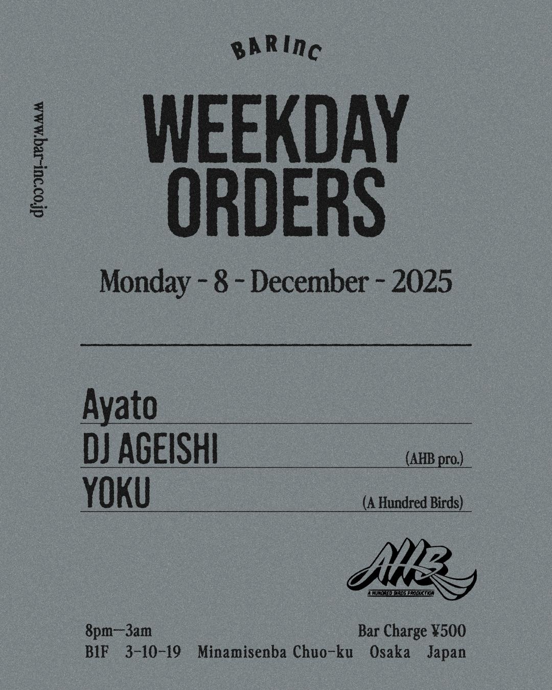 Weekday Orders