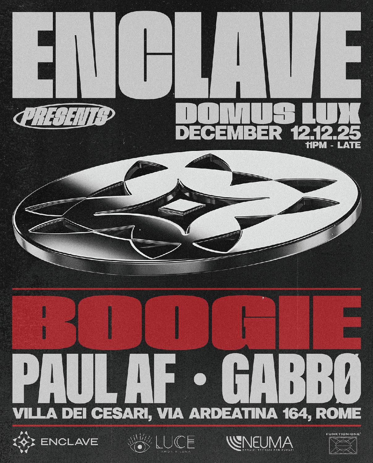 Enclave Presents: Domus Lux W/ Boogie (Ita)