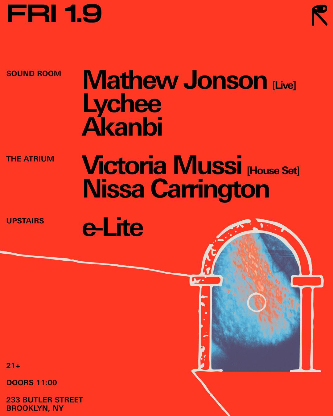 Mathew Jonson [Live] + Lychee + Akanbi / Victoria Mussi + Nissa Carrington / E-Lite