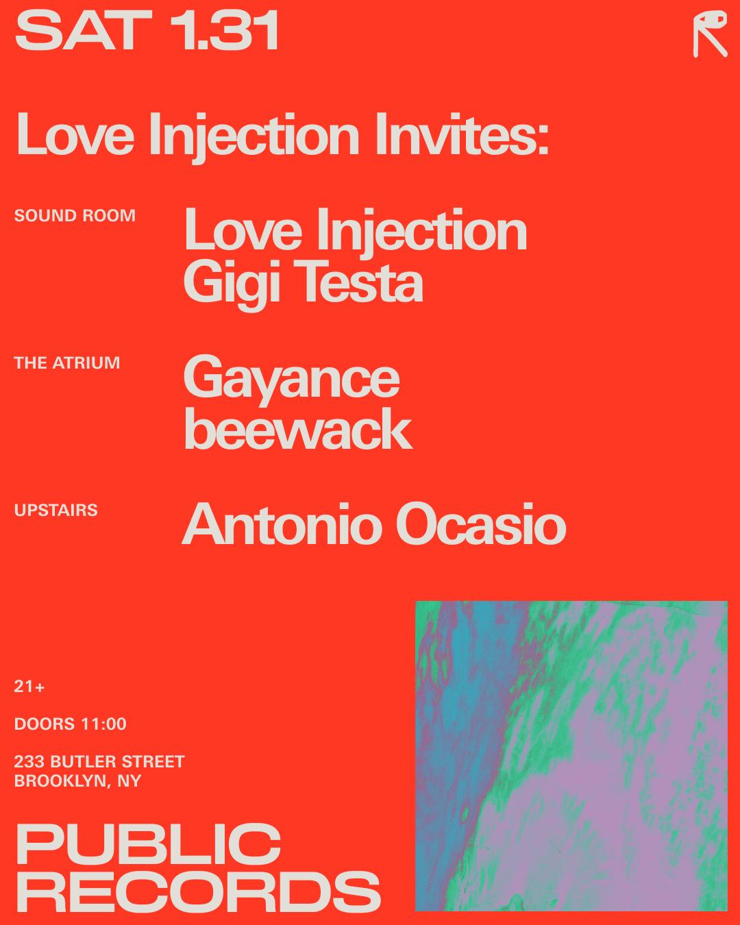 Love Injection + Gigi Testa / Gayance + Beewack / Antonio Ocasio