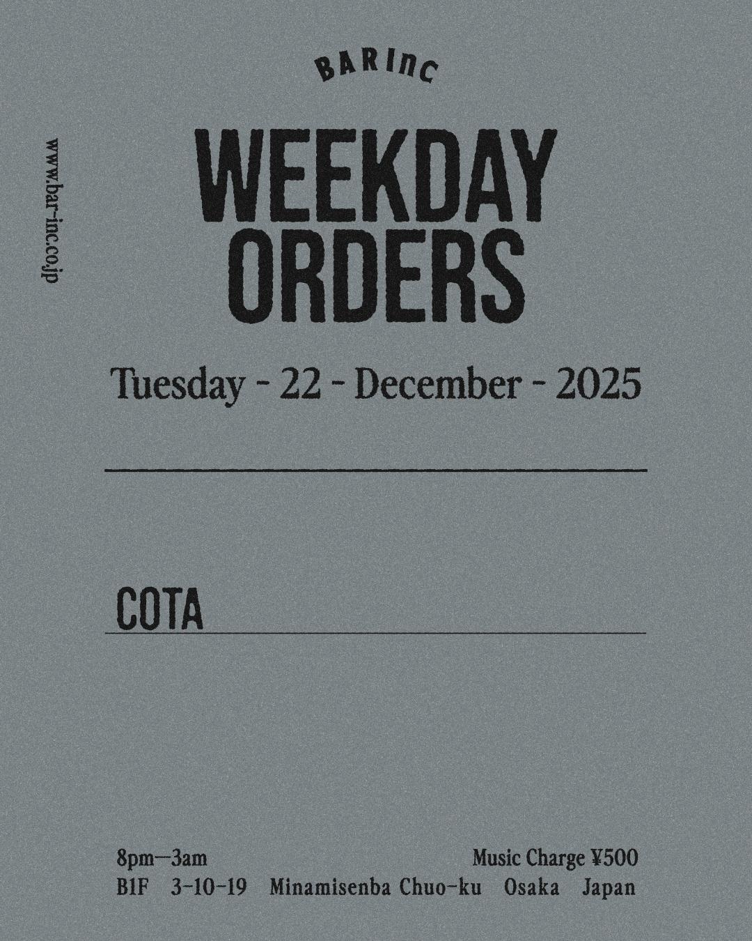 Weekday Orders