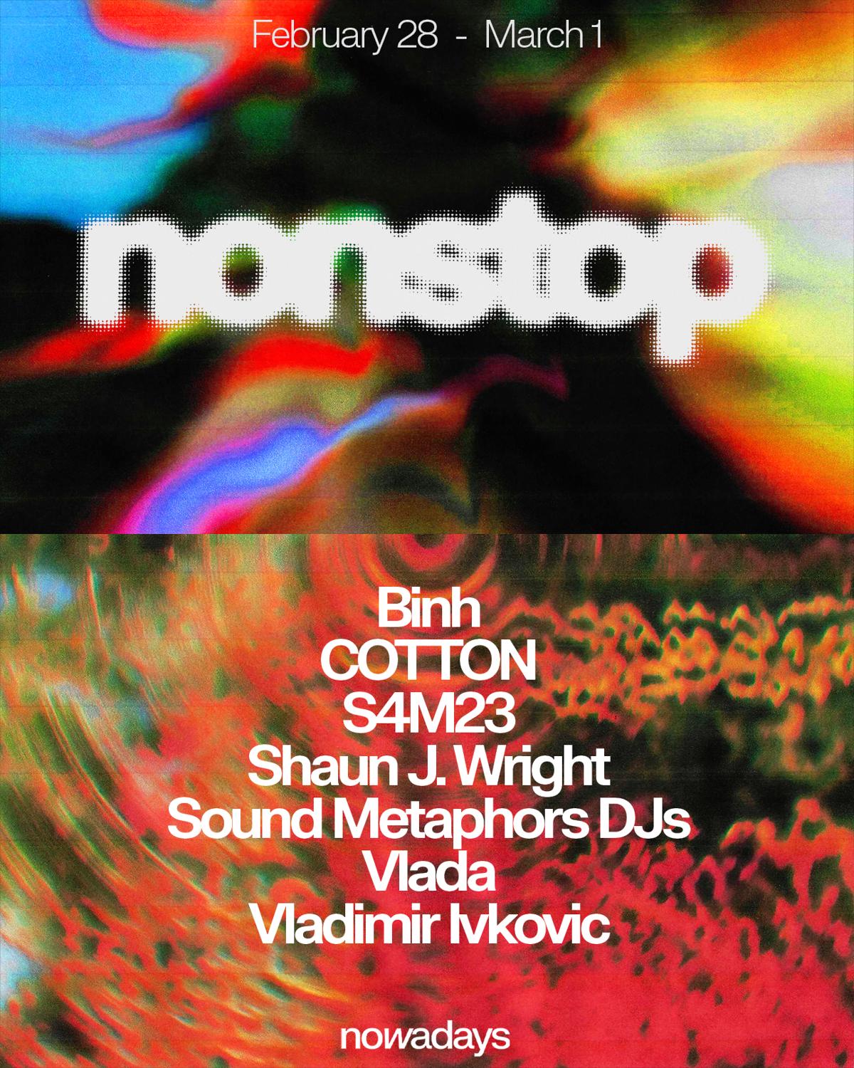 Nonstop: Binh, Cotton, S4M23, Shaun J. Wright, Sound Metaphor Djs, Vlada, Vladimir Ivkovic