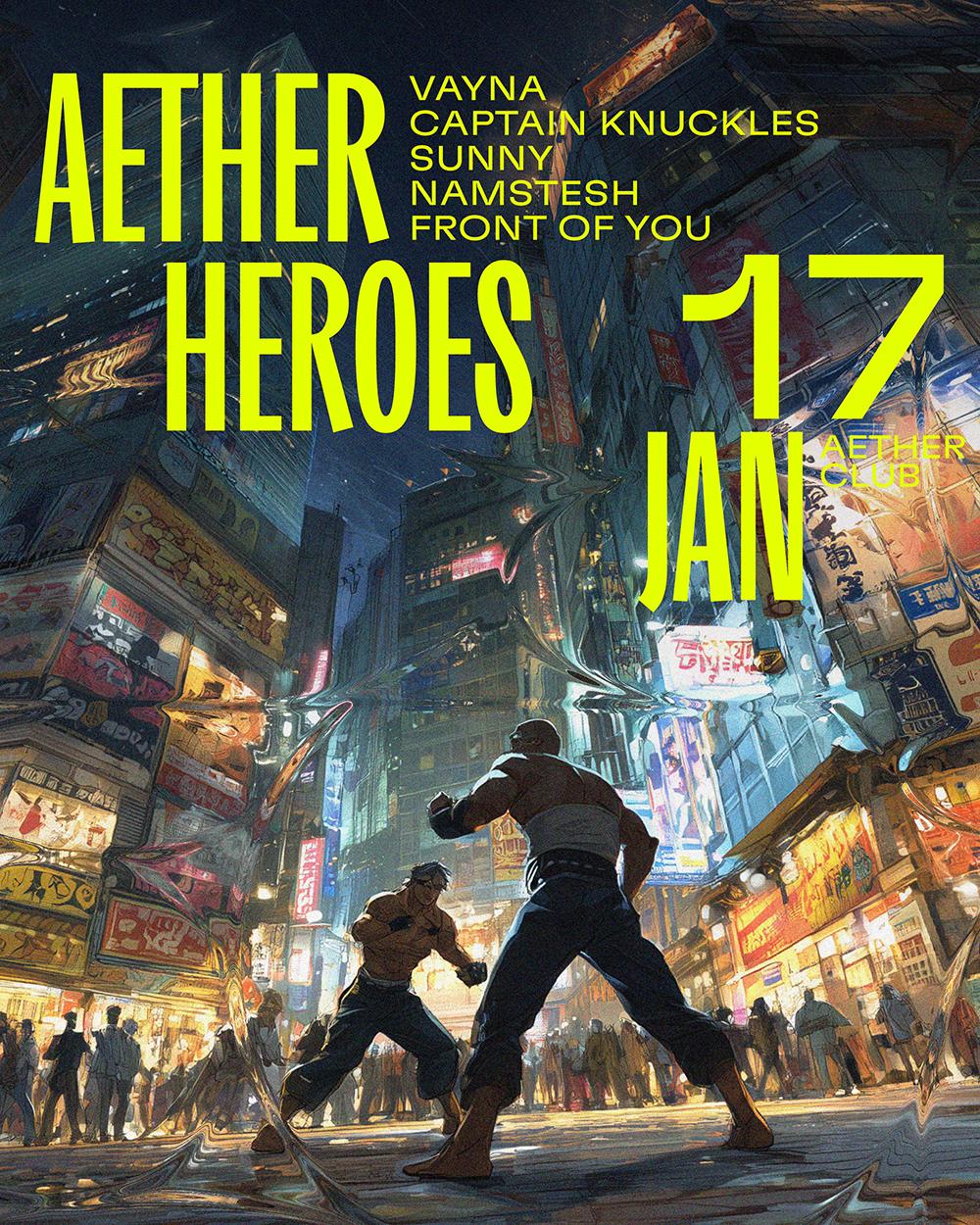 Aether Heroes: Vayna, Captain Knuckles, Sunny, Namstesh, Front Of You