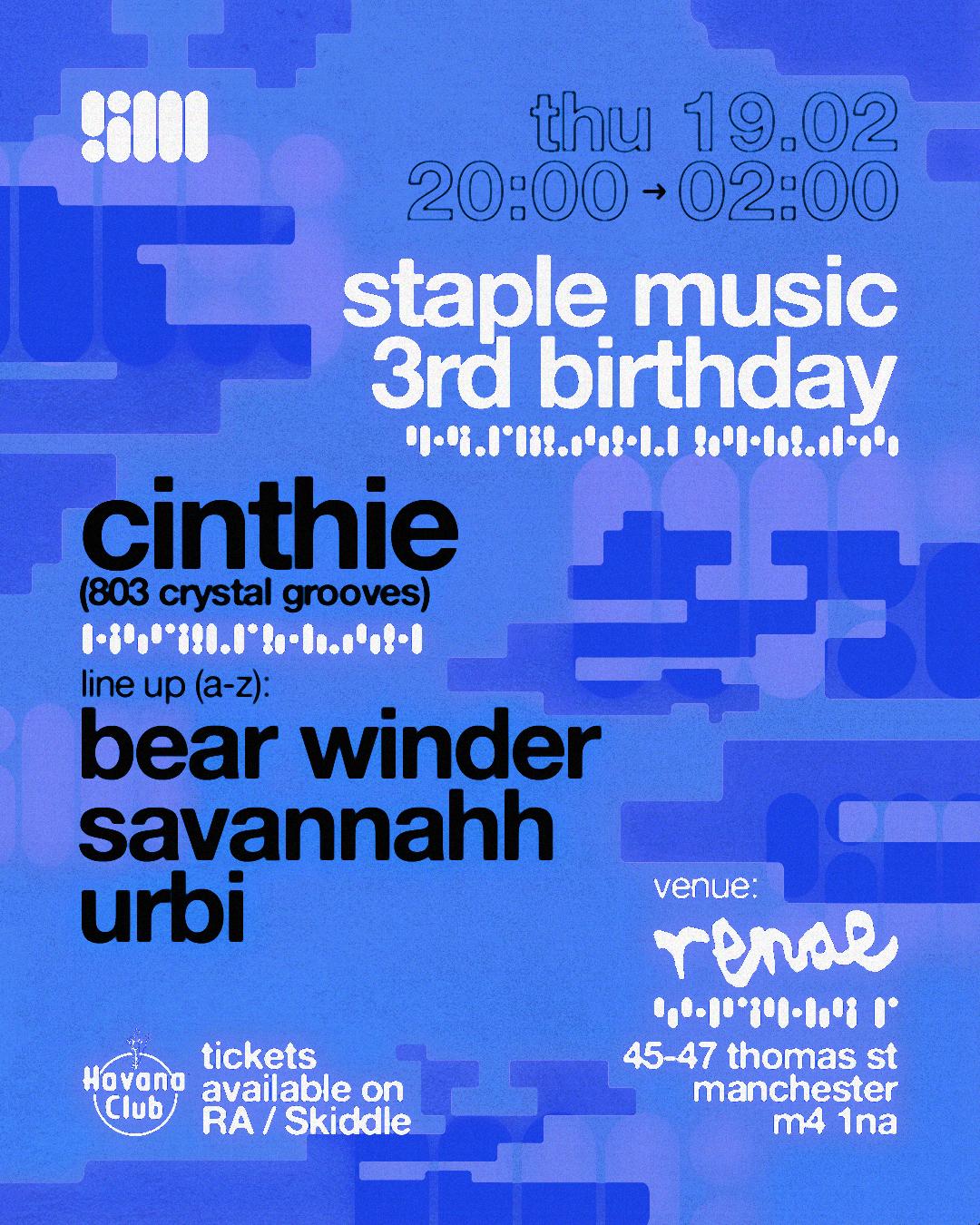 Staple Music 3Rd Birthday With Cinthie
