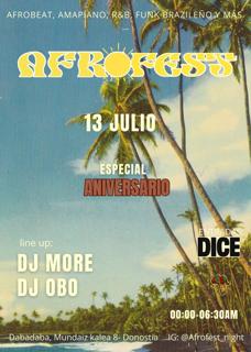 Afro Fest (Aniversario): Dj Obo + Dj More