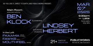 Ben Klock + Lindsey Herbert Presented By Public Works, Direct To Earth & As You Like It