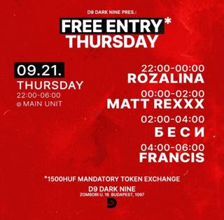 DARK NINE pres. Free* Entry Thursday