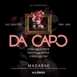 All I Need Events With Da Capo [Afro House] At Madarae